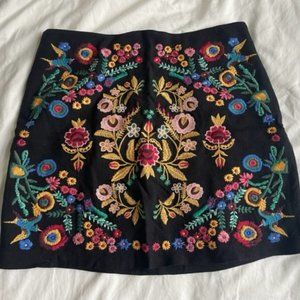 Beautiful Black Mini Skirt with Intricate Colorful Floral Patchwork